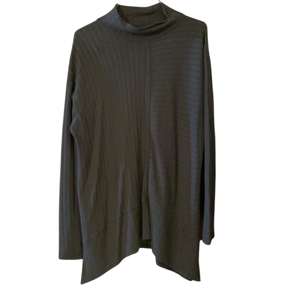 APT. 9 Olive Green Ribbed Knit‎ Mock Neck Long Sleeve Asymmetrical Tunic Top L
